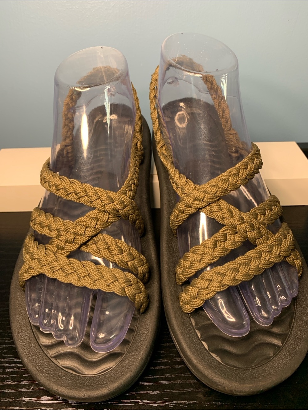 MEGNYA Olive Braided Slide Sandals with Black Footbed